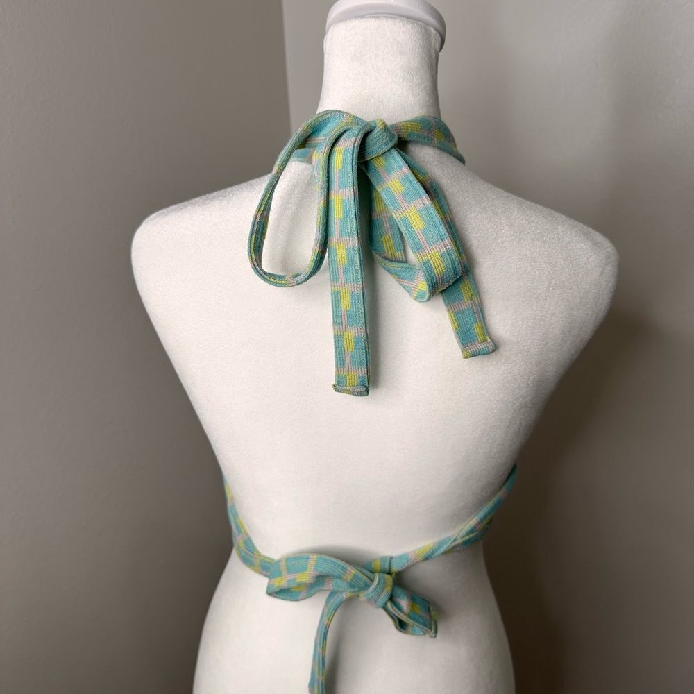 Zara Vibrant Blue and Green Checkered Halter Tank Top - Picture 6 of 8